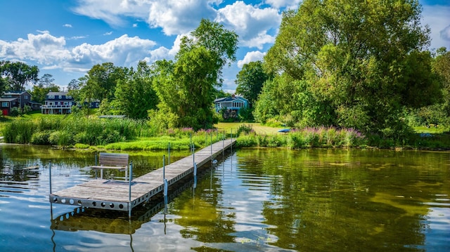 view of dock with a water view