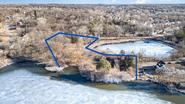 13197 132nd St W, Apple Valley, MN 55124 - aerial view of property and surrounding area with property boundaries highlighted and a large body of water