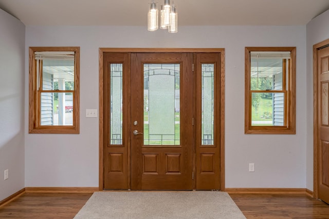 foyer entrance featuring baseboards and wood finished floors