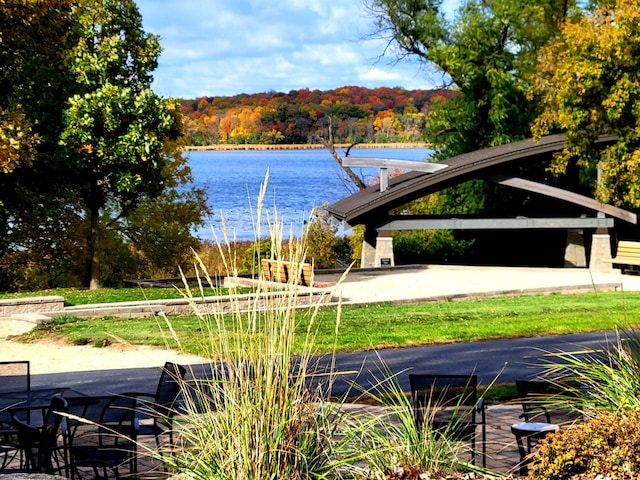 view of home's community with a water view