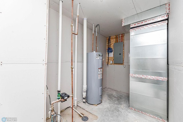 utility room with electric water heater and electric panel