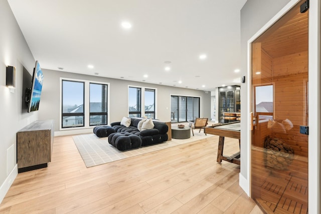 interior space featuring recessed lighting and light wood-style floors