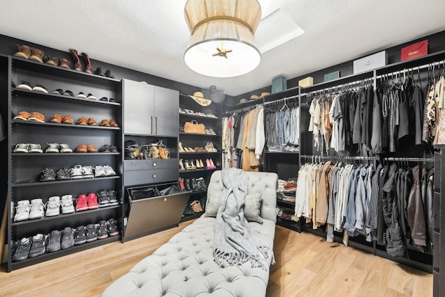 walk in closet with light wood-style flooring