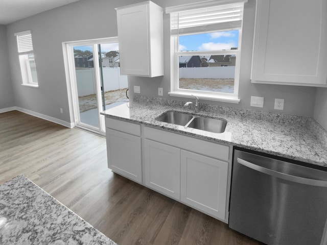 kitchen with dishwasher, plenty of natural light, a sink, and white cabinets