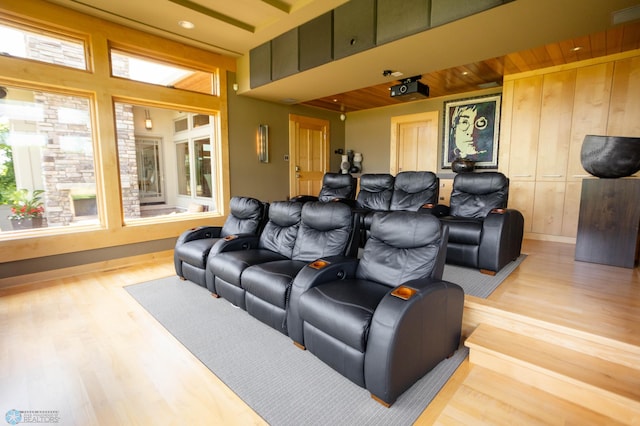 cinema room with wood finished floors