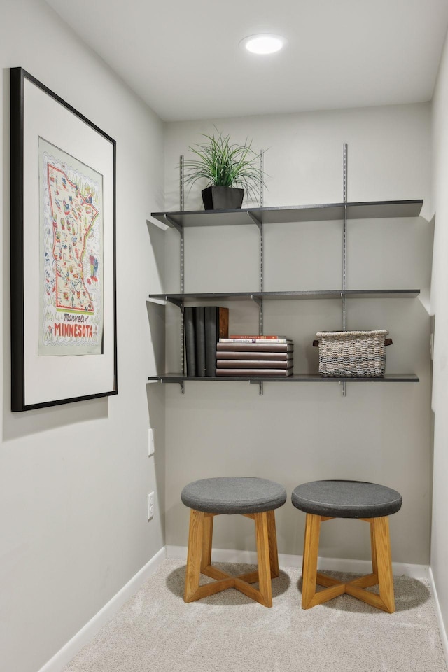 room details featuring recessed lighting, carpet, and baseboards