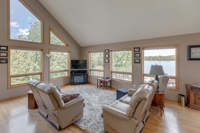 living area with light wood finished floors, plenty of natural light, and baseboards