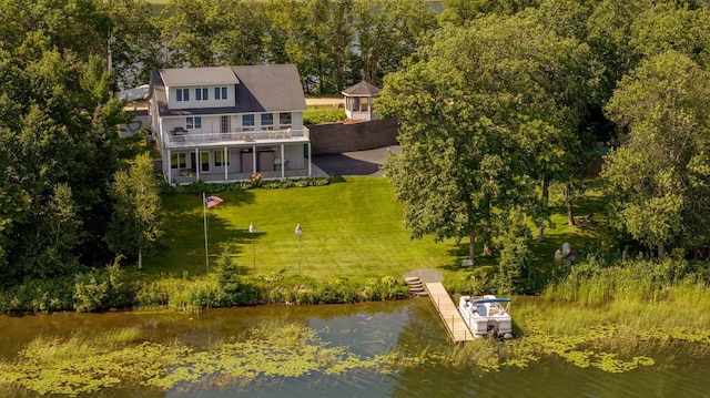 bird's eye view featuring a water view