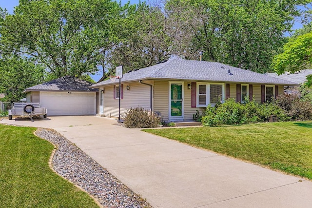 11570 Juniper St NW, Coon Rapids, MN 55448 - ranch-style house with roof with shingles, a front yard, and concrete driveway