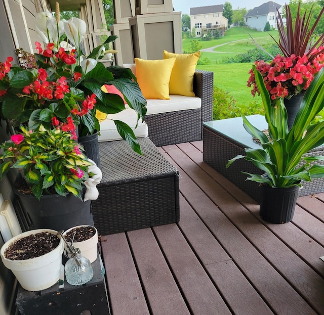 view of wooden balcony featuring a wooden deck