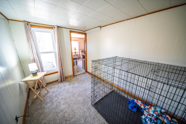 interior space with baseboards and carpet