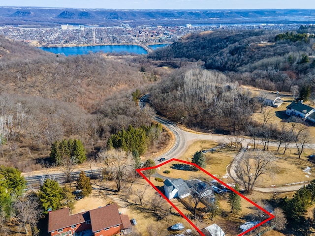 aerial view with a water view