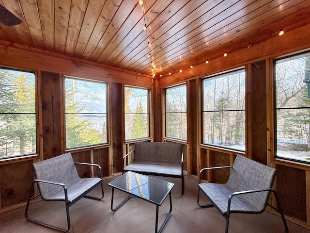 sunroom with wood ceiling