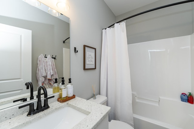 1676 Brandt Dr NE, Byron, MN 55920 - bathroom with vanity, toilet, and shower / bath combo with shower curtain