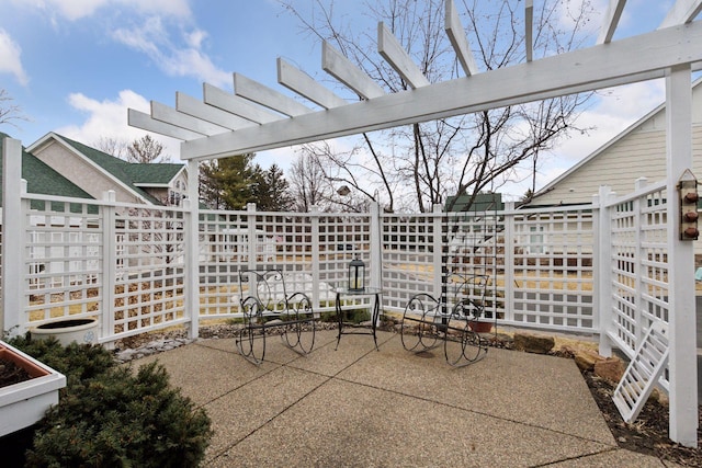 view of patio with a fenced backyard and a pergola