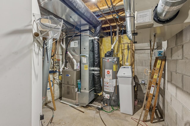 utility room with water heater and heating unit