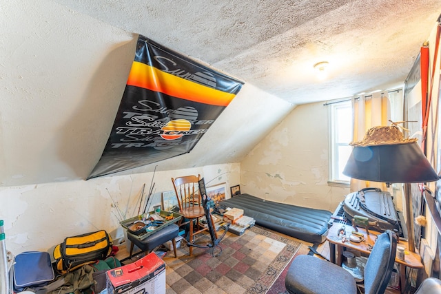 additional living space with lofted ceiling and a textured ceiling