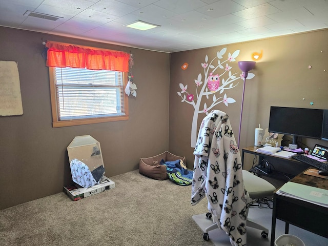 carpeted home office featuring visible vents