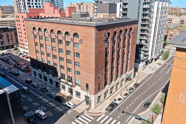 view of building exterior with a city view