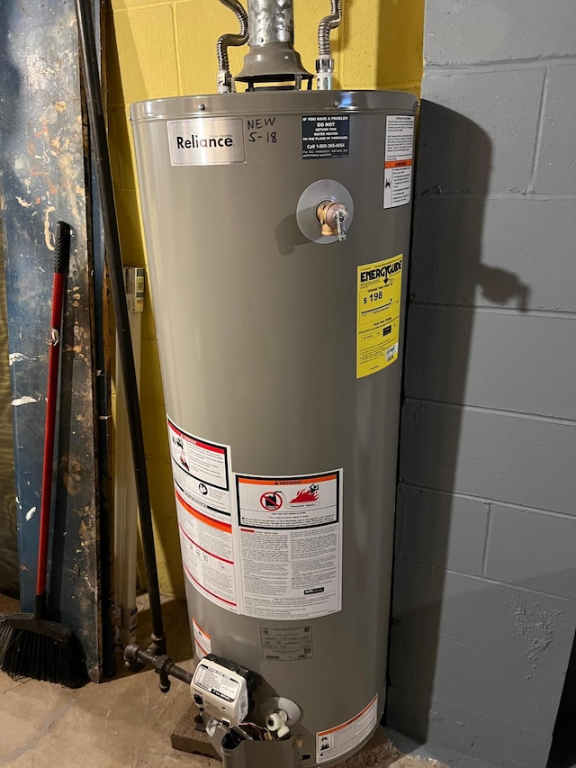 utility room with water heater