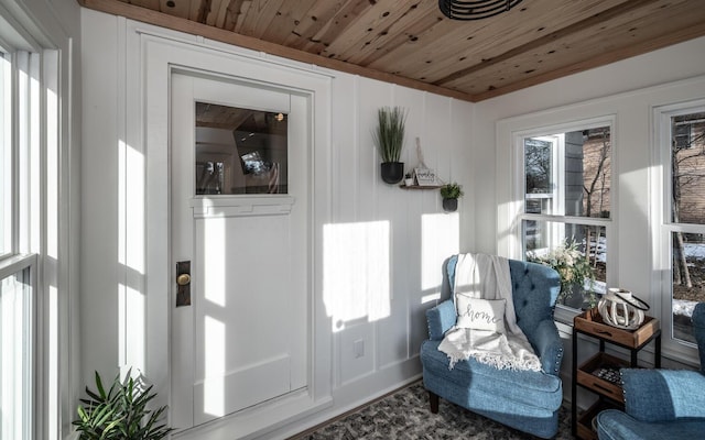 sunroom / solarium with wood ceiling