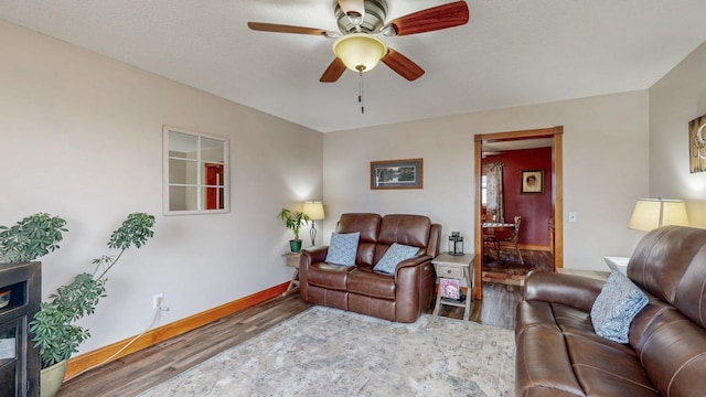 38184 County 47th Blvd, Goodhue, MN 55027 - living area with wood finished floors, ceiling fan, and baseboards