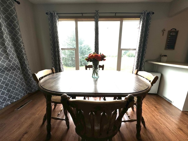 dining room featuring visible vents and wood finished floors