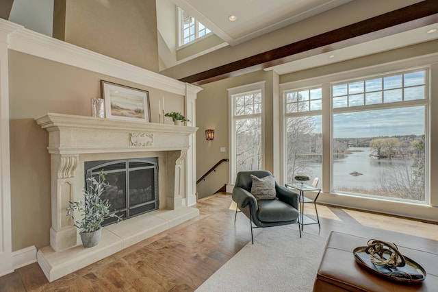 795 140th Ave, New Richmond, WI 54017 - living area with light wood-style floors, a premium fireplace, recessed lighting, and baseboards