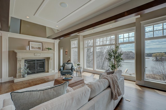 795 140th Ave, New Richmond, WI 54017 - living room featuring a fireplace, wood finished floors, and recessed lighting