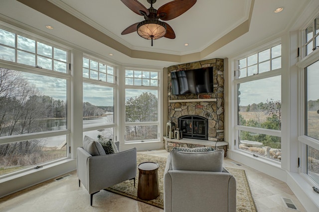 795 140th Ave, New Richmond, WI 54017 - sunroom featuring a tray ceiling, ornamental molding, and recessed lighting
