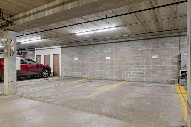 parking garage with concrete block wall