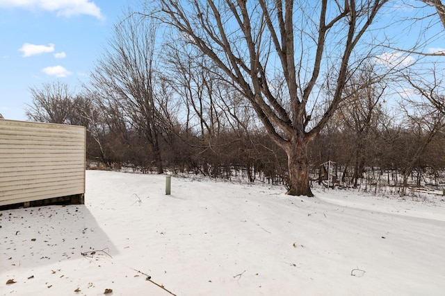 view of yard layered in snow