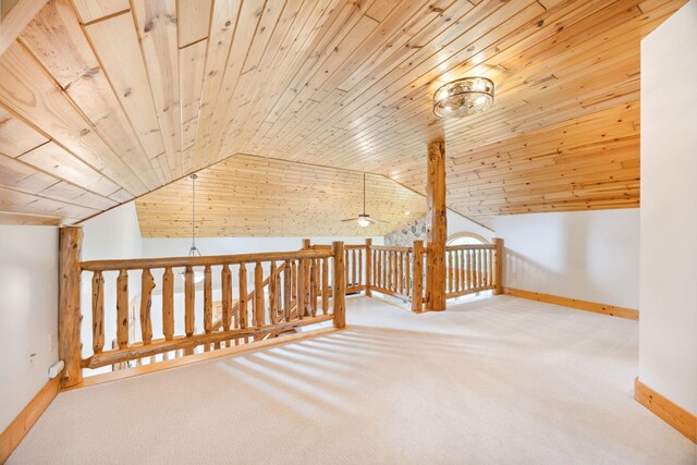 29235 Piney Way, Breezy Point, MN 56472 - bonus room with wood ceiling, vaulted ceiling, carpet floors, baseboards, and ceiling fan