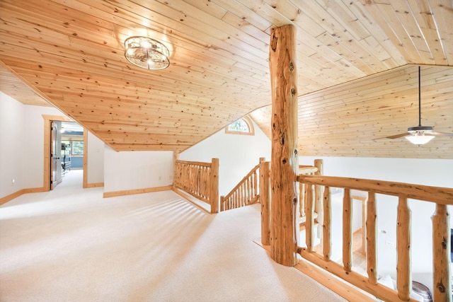 29235 Piney Way, Breezy Point, MN 56472 - additional living space featuring vaulted ceiling, wooden ceiling, carpet, healthy amount of natural light, and baseboards