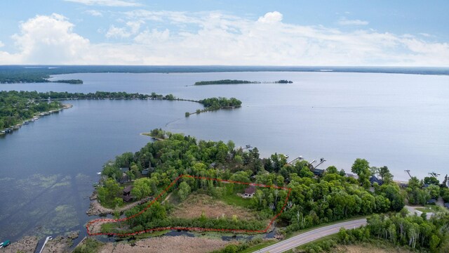29235 Piney Way, Breezy Point, MN 56472 - aerial view of property and surrounding area featuring property parcel outlined and a large body of water