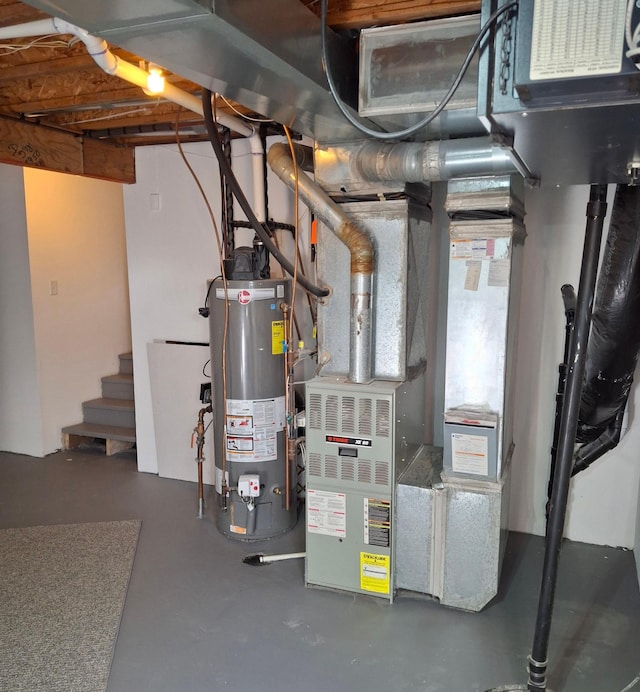 utilities with gas water heater and heating unit