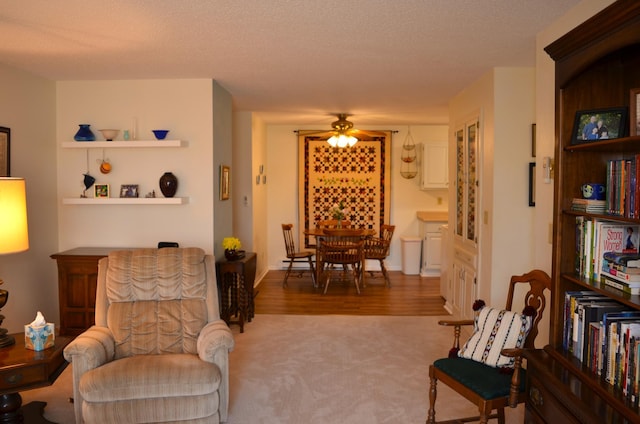 living area with a textured ceiling