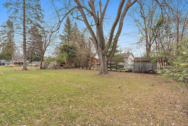 view of yard featuring a storage unit and an outdoor structure