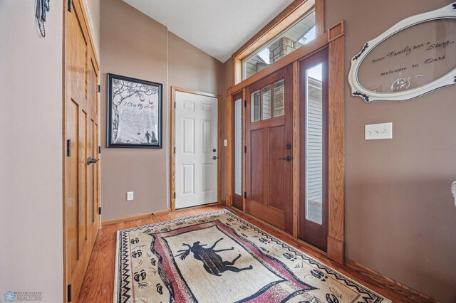 foyer entrance featuring light wood-style flooring