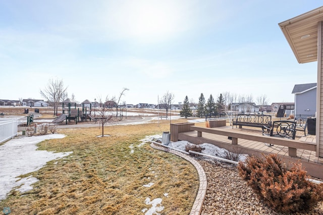 view of yard featuring playground community