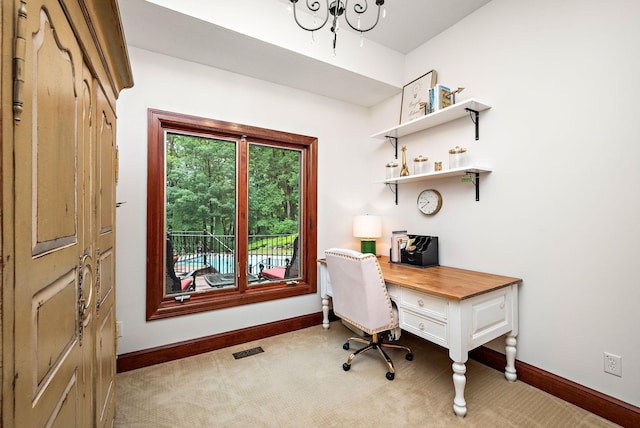 6155 Murray Ct, Shorewood, MN 55331 - carpeted office with baseboards and a chandelier