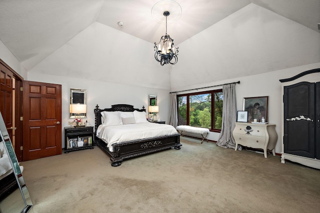 6155 Murray Ct, Shorewood, MN 55331 - carpeted bedroom featuring a chandelier and high vaulted ceiling