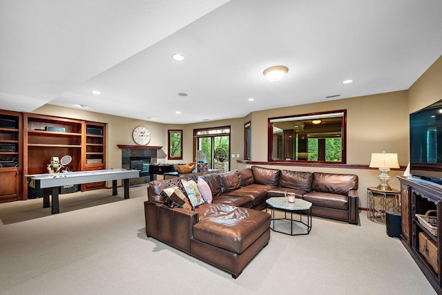 6155 Murray Ct, Shorewood, MN 55331 - carpeted living room featuring a glass covered fireplace and recessed lighting