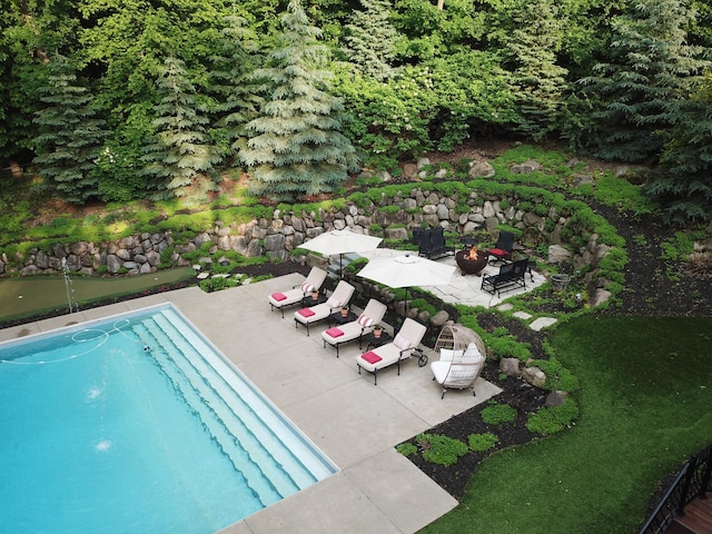 6155 Murray Ct, Shorewood, MN 55331 - outdoor pool featuring an outdoor fire pit and a patio area