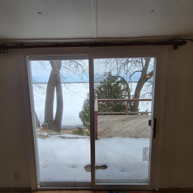 43404 Bills Beach Rd, Edna Twp, MN 56528 - doorway with a textured ceiling