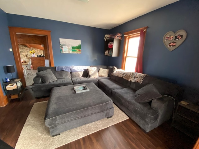 living area with dark wood finished floors