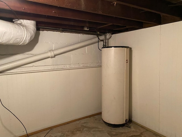 unfinished basement with water heater