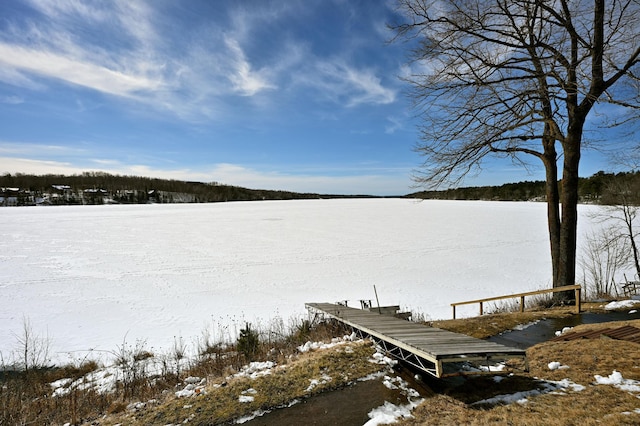 view of dock with a water view