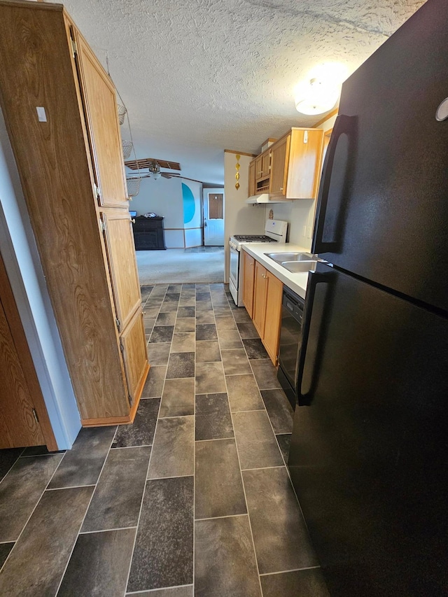 5 Orleans Ave, Inver Grove Heights, MN 55076 - kitchen with black appliances, light countertops, ceiling fan, a sink, and a textured ceiling