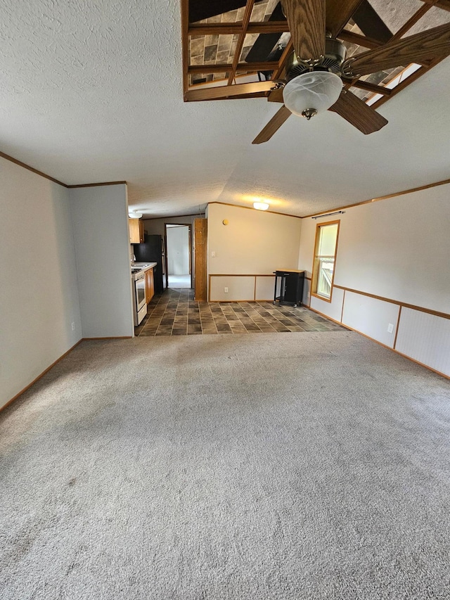5 Orleans Ave, Inver Grove Heights, MN 55076 - unfurnished living room with dark carpet, a ceiling fan, and lofted ceiling